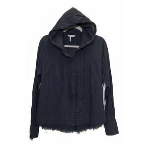 Free People womens medium hooded frayed shirt blouse lightweight blue